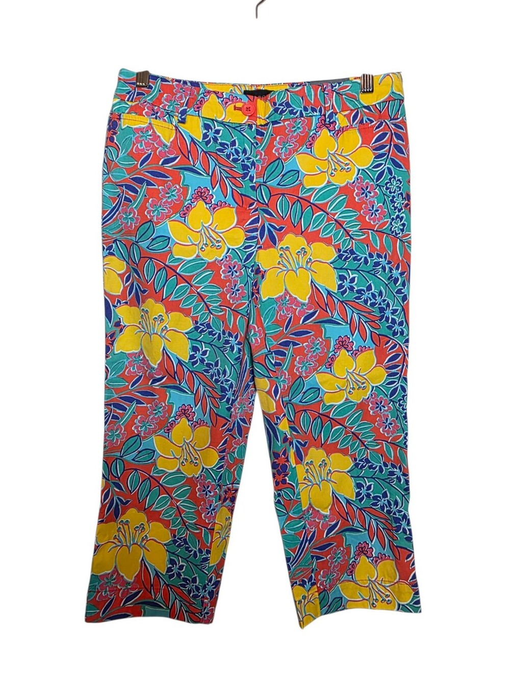 Talbots Womens Petite Slim Pedal Pusher Pants Floral Multicolor Pockets 4P